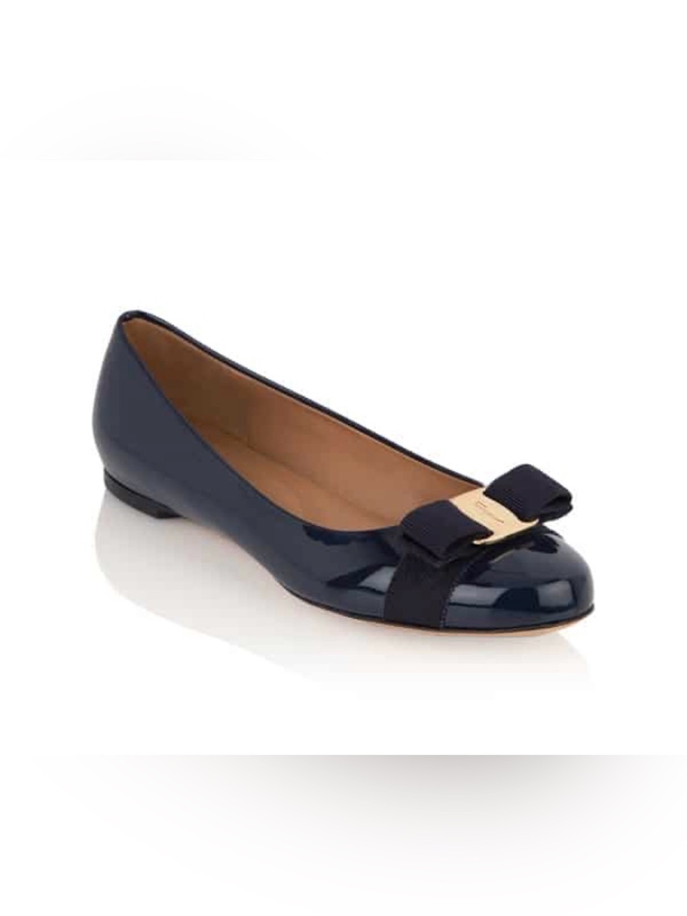 Salvatore Ferragamo Blue Patent Leather Varina Ballet Flats